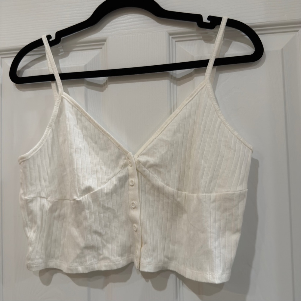 White Ribbed Button Up Bustier Style Cropped Cami NWOT